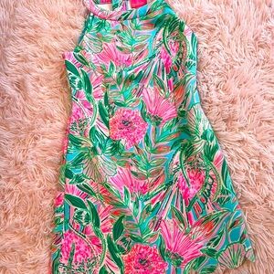 Lilly Pulitzer Pink and Green Sheath Dress Sleeveless Halter Resort Wear